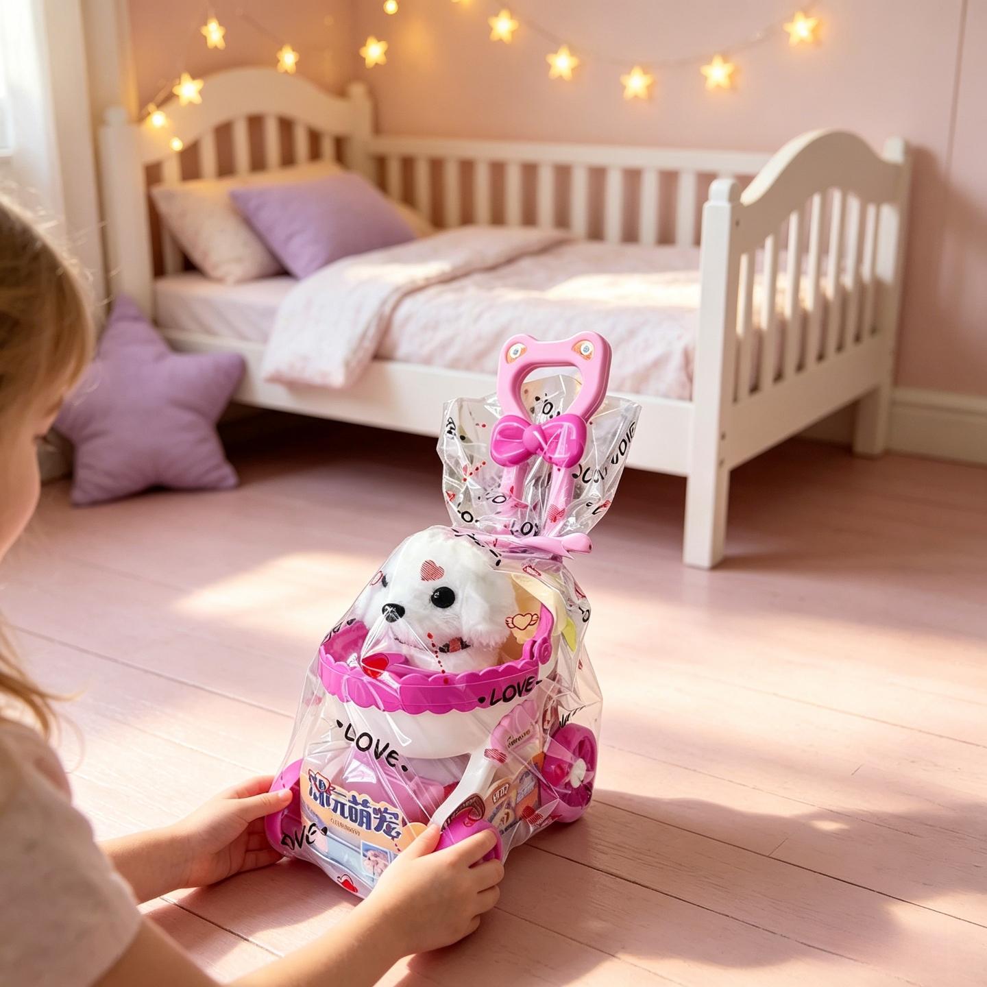 Electric Plush Dog Toy with Stroller Set Interactive Walking Barking Puppy for Kids Girls Toddlers, Soft Stuffed Pet Toy with DIY Accessories, Perfect Birthday Christmas Gift, Viral TikTok Toy for Children Pretend Play