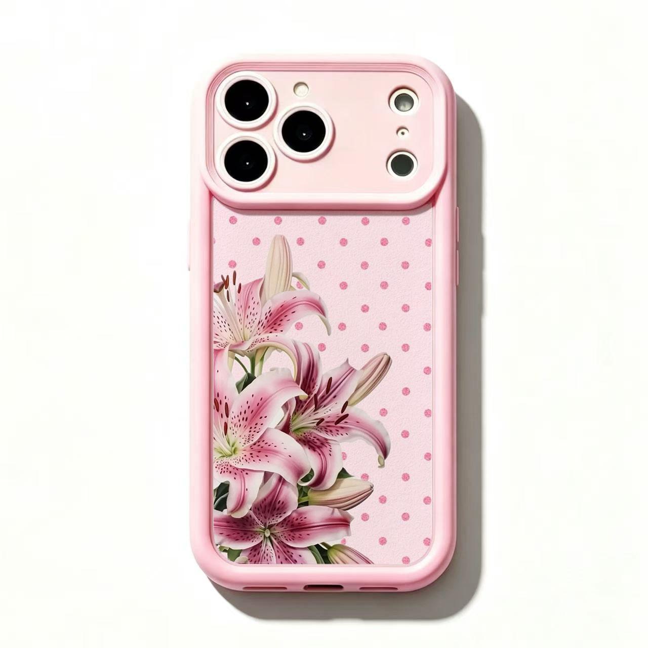 2 Styles Pink Frame Lily Floral Phone Case Watercolor Flower Polka Dot Romantic Botanical Shockproof Protective Cover for iPhone 11 12 Mini 13 Mini 14 15 16 17 Air Pro Max Samsung S26 S25 S24 S23 S22 S21 Gift for Her