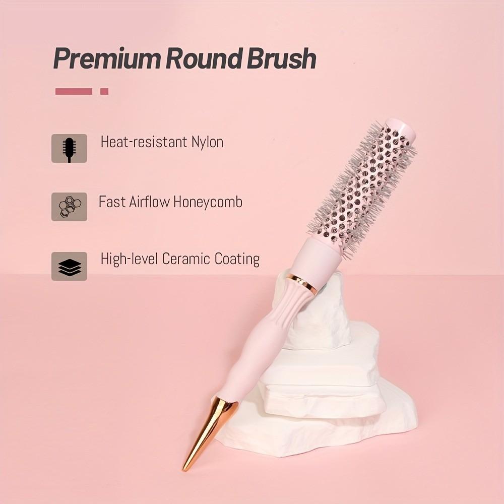 Volume Round Hair Brush Pink Ceramic-Coated  Barrel Vented Round Brush for Blow Drying Heat Resistant Anti-Static Textured Handle for Styling All Hair Types