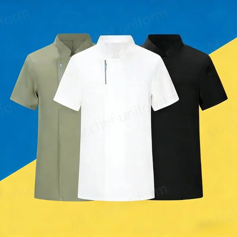 white Men Chef shorts Restaurant Chef Jacket short sleeve Breathable chef unfirom Kitchen Summe New pizza cafe work coat clothes