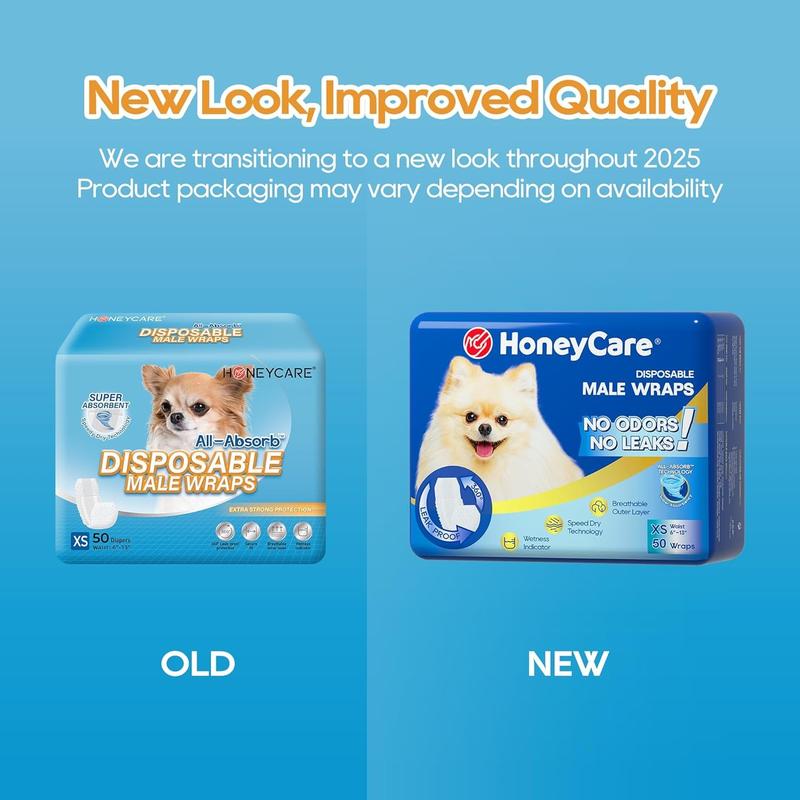 [C] HoneyCare Disposable Female Male Dog Diapers Wraps with 360 Degree Leak-Proof Protection Breathable Outer Layer Pee Guard for Training Supplies Super Absorbent No Odors No Leaks