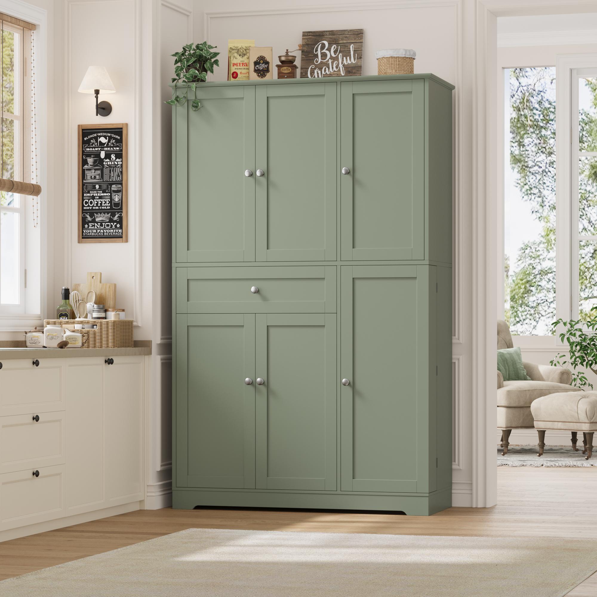 【2 packages shipping 】HOSTACK 68" Tall Kitchen Pantry Storage Cabinet, Modern Kitchen Hutch Cabinet with Doors and Shelves, Freestanding Food Pantry with Large Storage Drawer