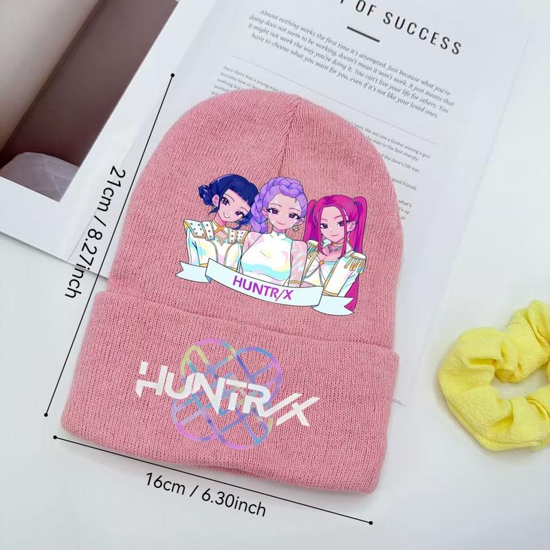 New K-Pop Demon Hunters Knitted Hat, Velvet Material, Warm Cap for Teens and Adults, Trendy Cartoon Print, Unisex Fashion Beanie, Graphic Hat