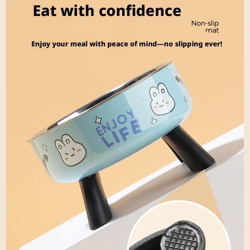 Cat High-Heeled Bowl Neck Protection, Pet Stainless Steel Bowl, Anti-Slip Non-Tip Dog Bowl, Durable Feeding Dish for Pets