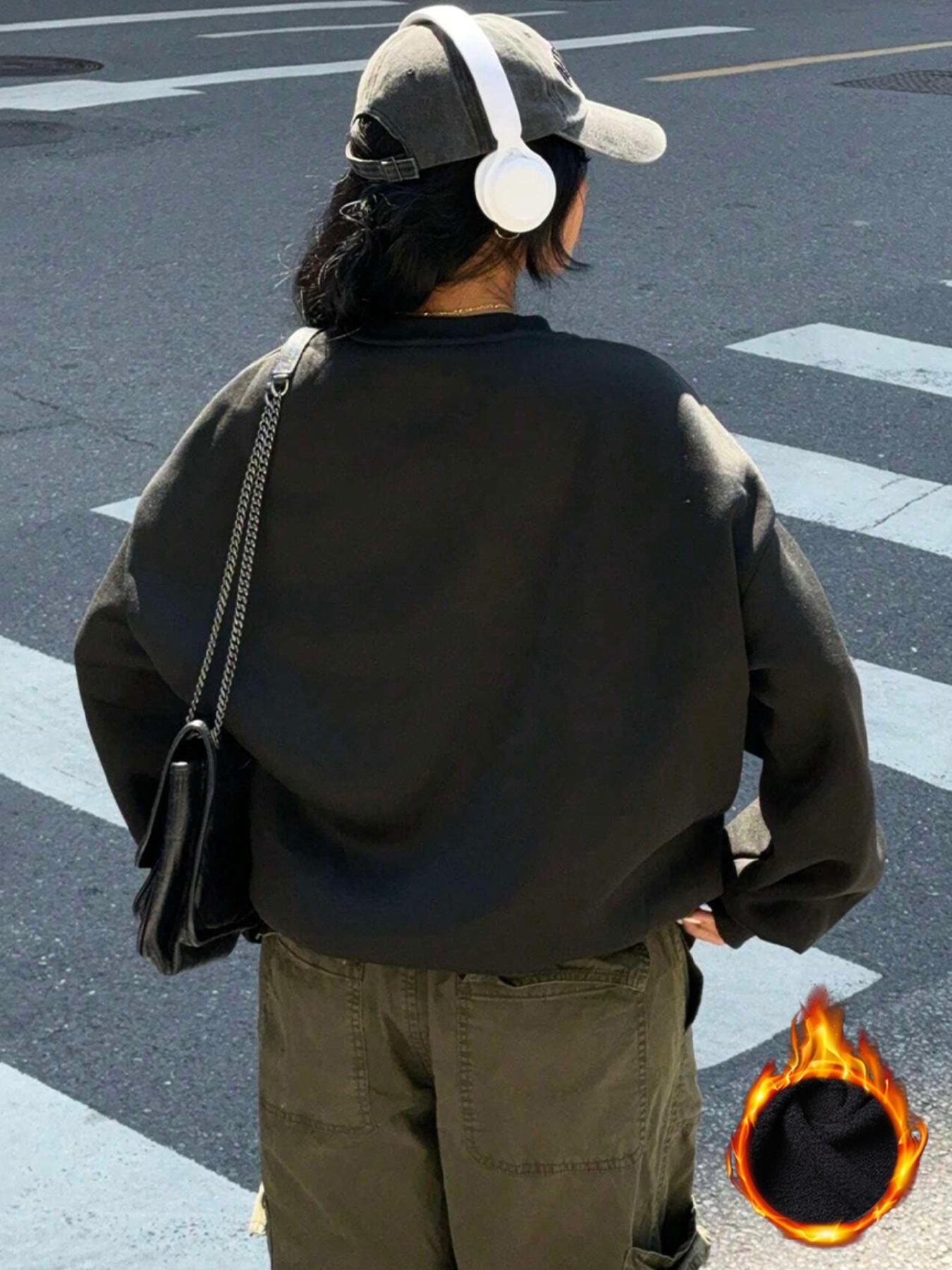 "Nirvana" Nirvana band pattern letter print, casual retro long-sleeved pullover, round neck casual sports women's pullover sweatshirt, autumn and winter plus velvet women's clothing