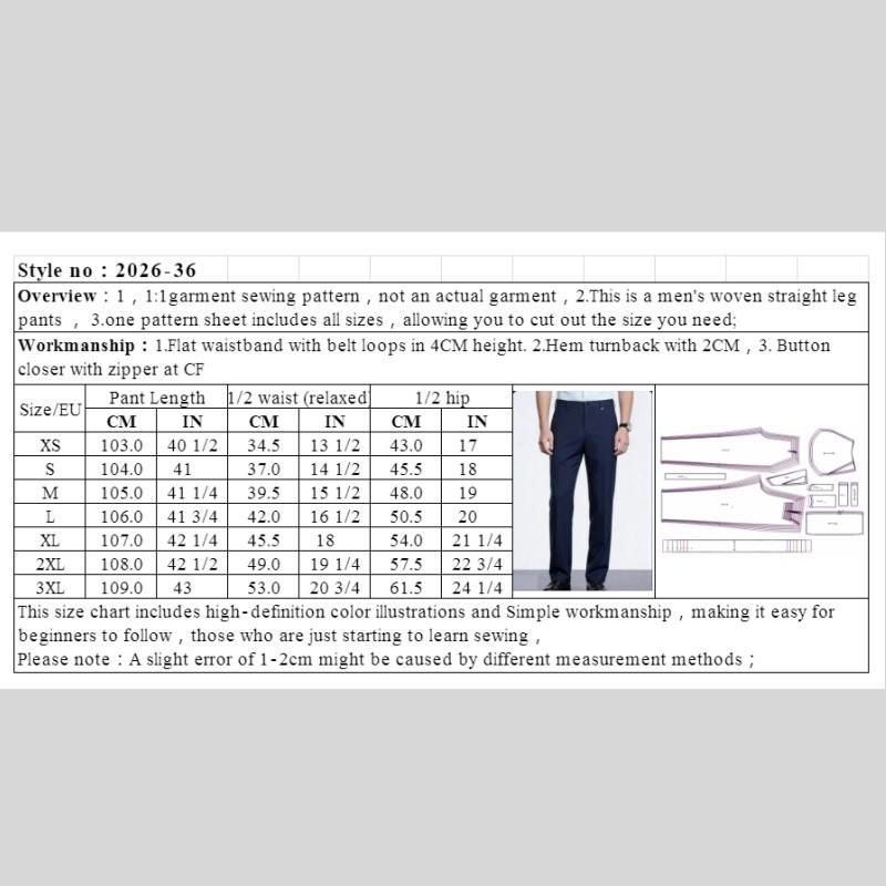 Men's XS-3xl Sewing Pattern Set, 7 Sizes, DIY Clothing Template, Custom Fabric Design, Handmade Fashion, Craft Supplies