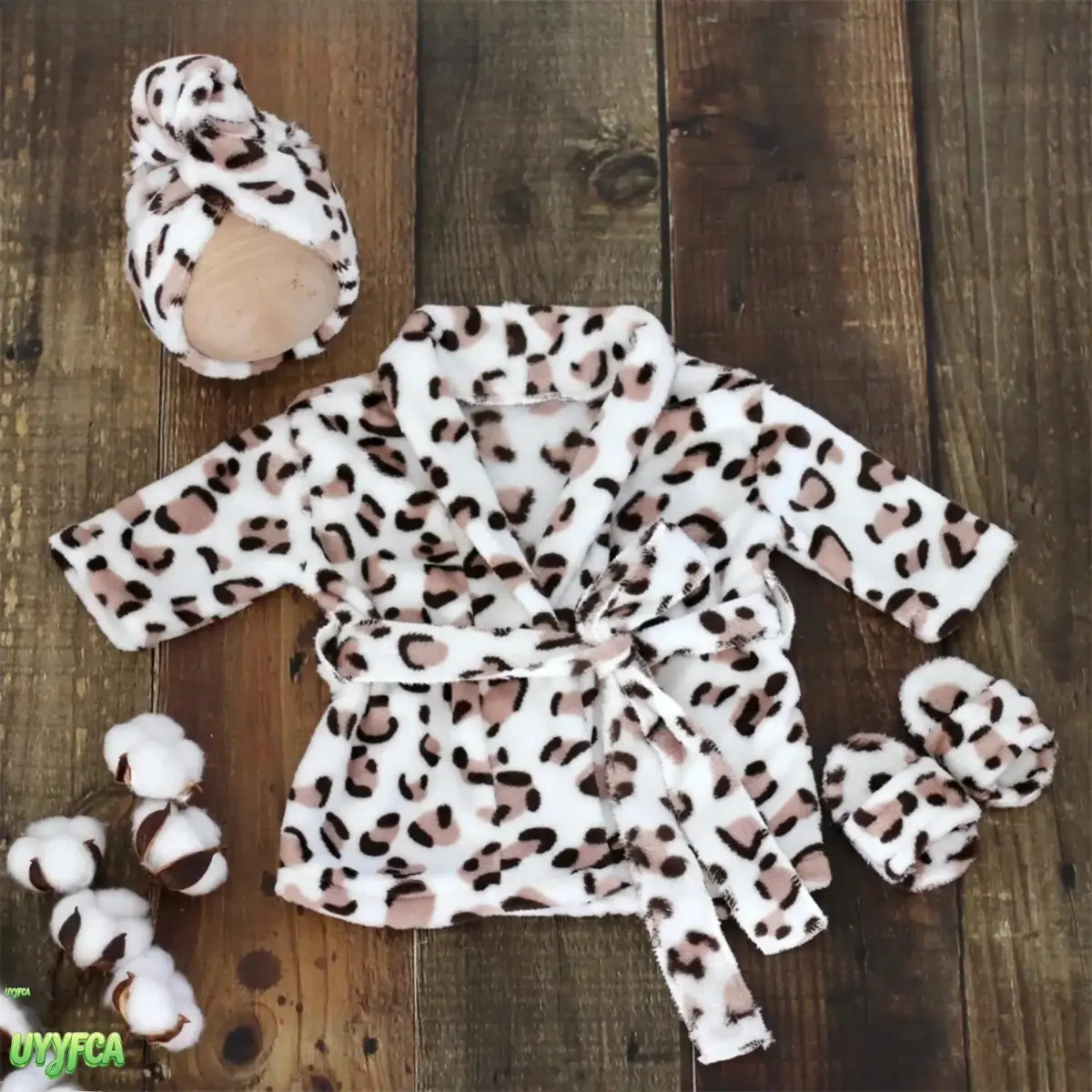 Plush Newborn Bath Robe Set With Headwrap And Slippers, Soft Fleece Baby Posing Outfit, Solid & Leopard Print Infant Costume For Newborn Photography Shoots, Ideal Baby Shower Gift For Newborn Boys And Girls,back to school,back to school haul
