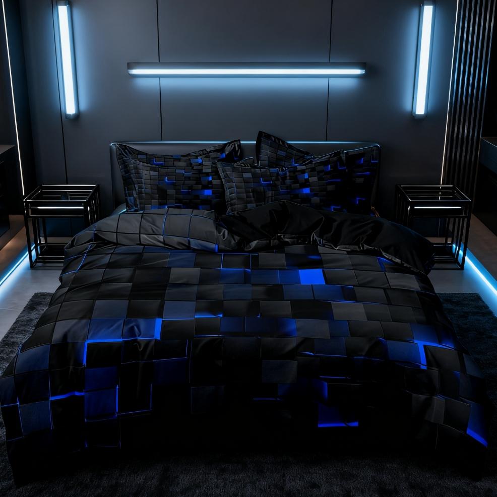 3D Block Theme Reversible Bedding Set, Soft Polyester Duvet Cover and Pillowcase, Bedroom Decoration, Comfortable and Stylish, Modern Bedding Set