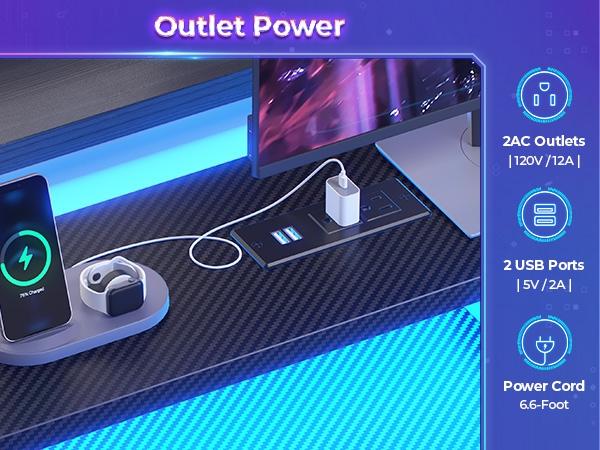 SEDETA 55 Inch Reversible Gaming Desk with 6 Drawers PC Desk with LED Lights Power Outlet Corner Computer Desk with Monitor Stand