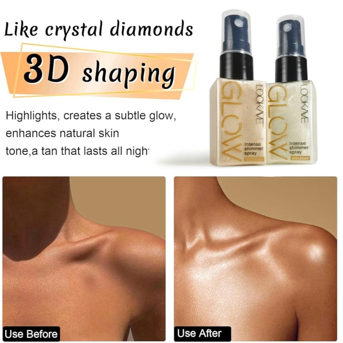 Brilliant Glittering Body Shimmer Spray, Face & Hair Highlighter Spray, 4 shades suitable for all skin tones