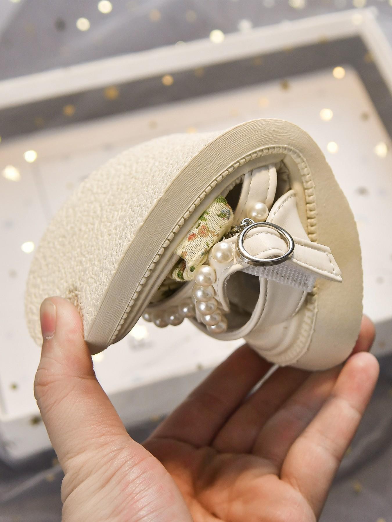 Girls' Pearl Open-Toe Sandals, Elegant Floral Design, Breathable Soft Sole, Magic Tape Closure, Comfortable PU Leather, Ages 3-12