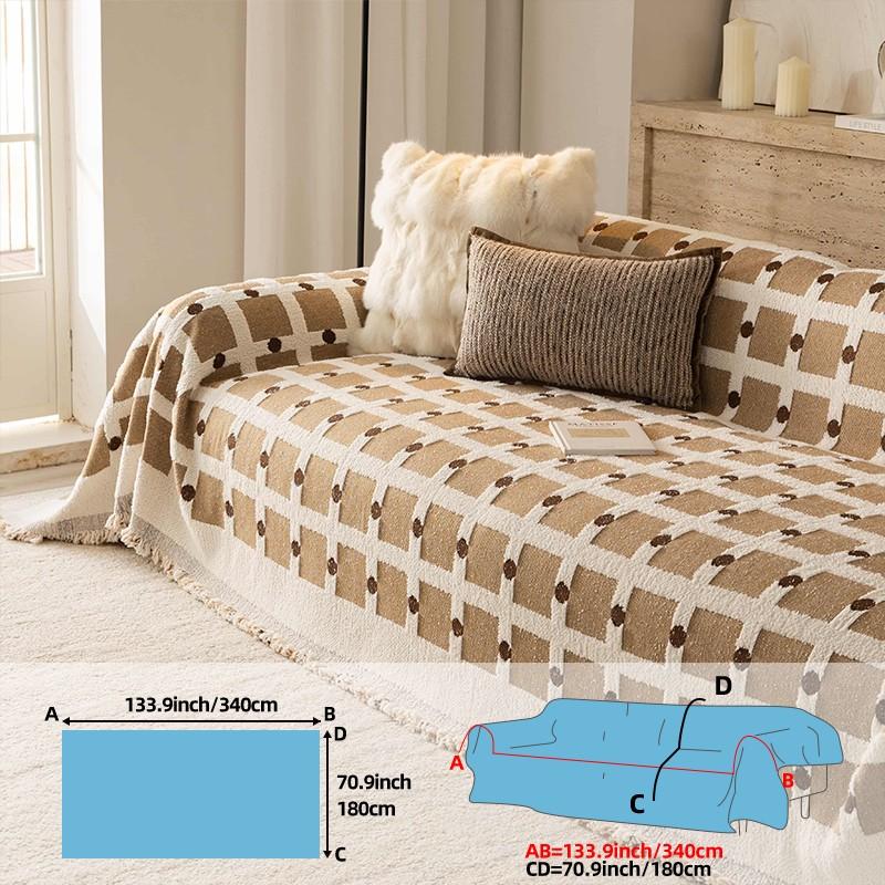 Thick Half-Fleece Sofa Cover, Vintage Checkered Sofa Towel, All-Season Universal Sofa Set, Anti-Scratch, Anti-Dirt, Anti-Slip, Boho Style