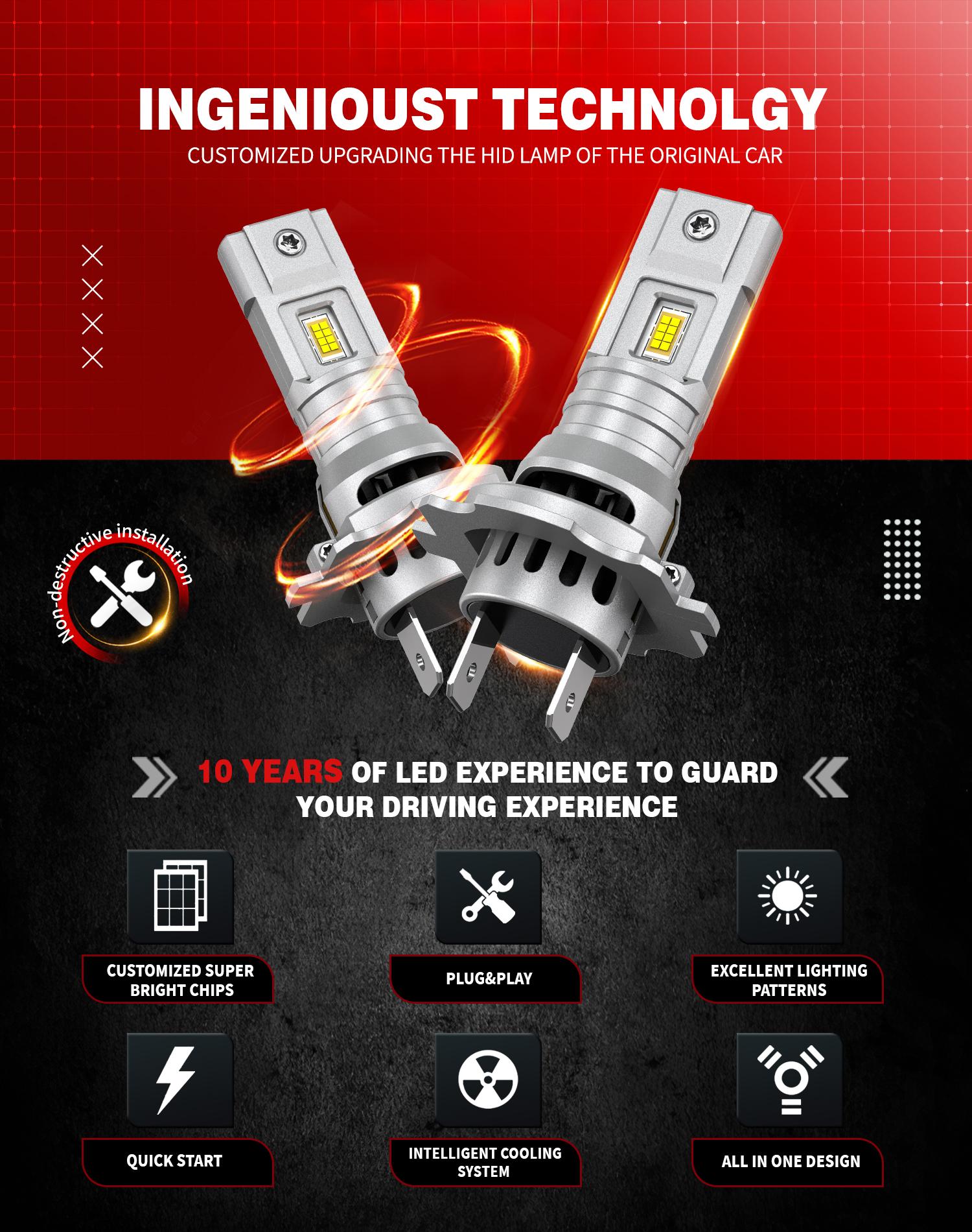 2pcs H7H4 H11 H1 LED Headlight Canbus 50000LM Light Bulbs for Car With Fan Turbo Lamp 6000k Auto LED 9005 HB3 9006 HB4  Light Fog Lamp Plug&Play 12V