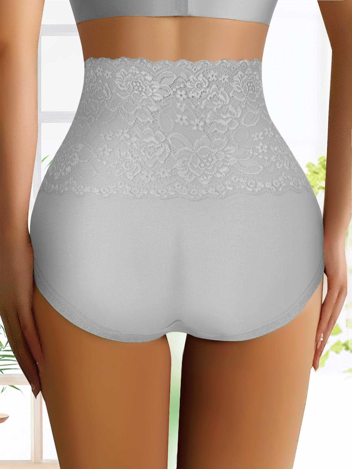 QUASTI 6 Piece Women's High waist Briefs, Lace Style Cotton Comfortable & Breathable Underwear, Hip Lifting  Fashionable Design, Suitable For Women's Daily Life