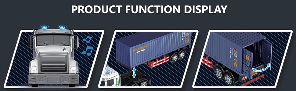 Detachable RC Truck with Container,23.6 Inch 9-Channel RC Semi Truck Toy, 1:12 Container RC Car, Van Truck with Lights & Music,Great Gift for Kids & Adult