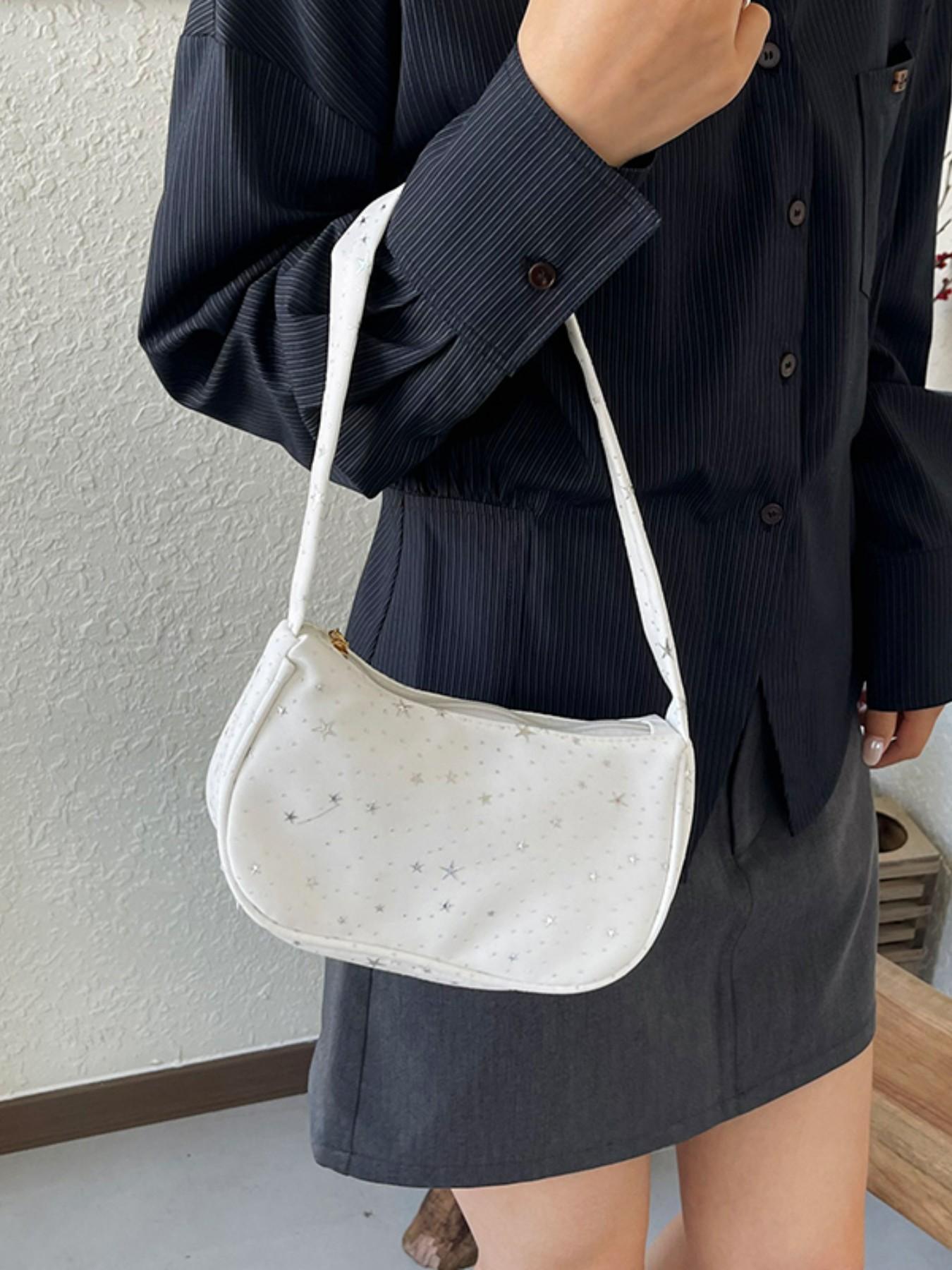 Single Shoulder Bag with Star Pattern Decoration, Simple Casual Style, Versatile and Fashionable, Pure Color Design, Perfect for Daily Use