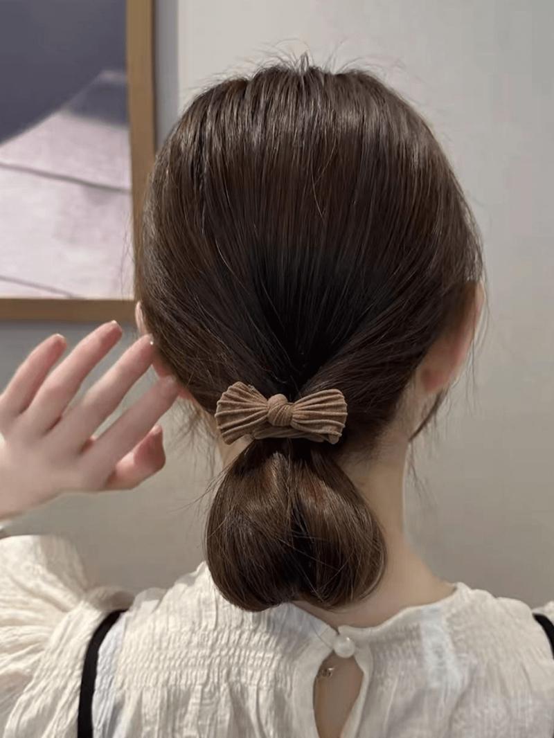 10pcs High Elastic Bowknot Hair Ties, For Women & Girls, Seamless Thick Black Hair Bands, Stretchy Hair Scrunchies, Non-Damaging, Ponytail Holders, Hair Accessories