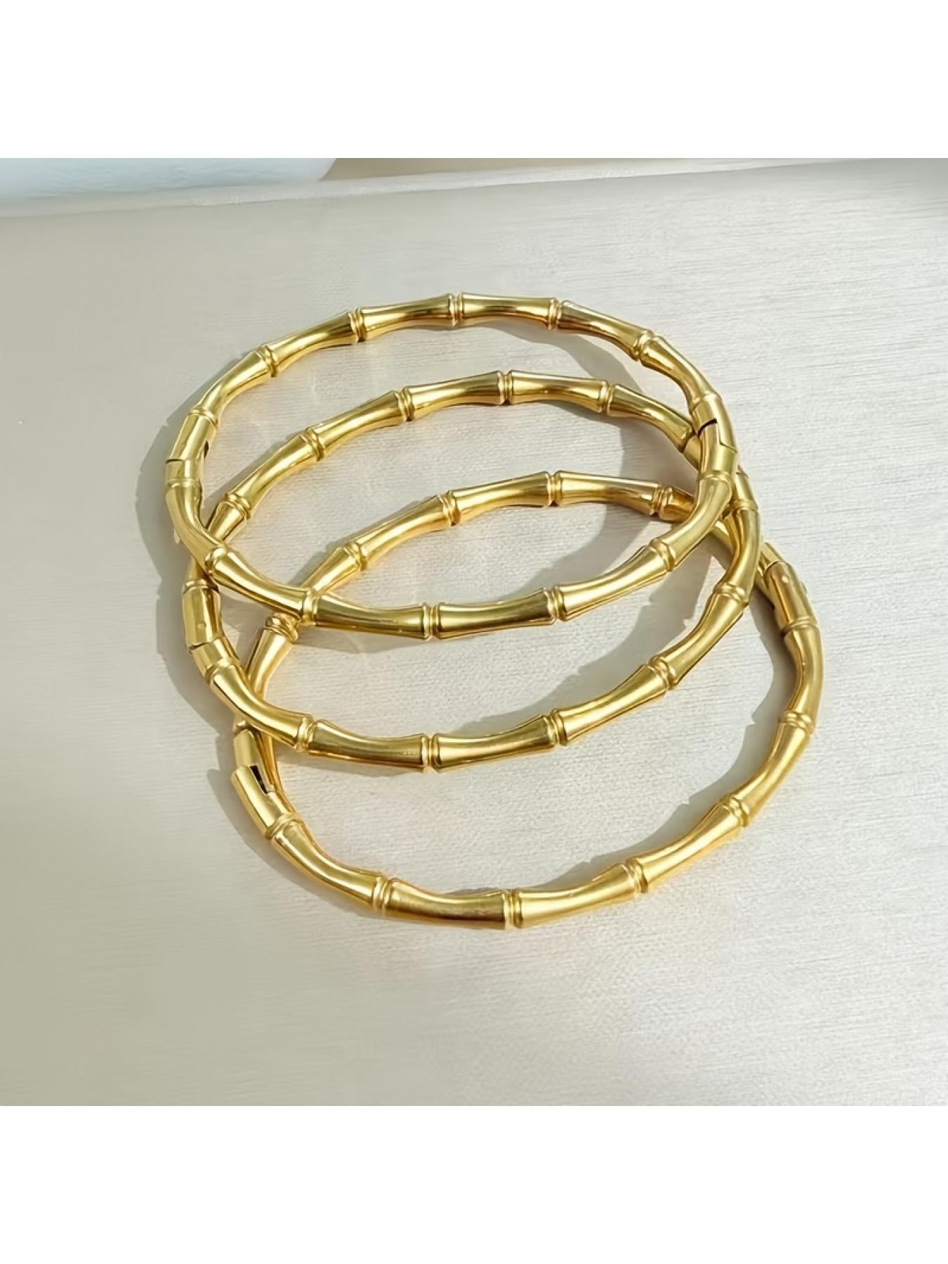 Bamboo Design Gold Bangle Set, 3-Piece Stackable Bracelets, Stainless Steel No Fading Bangles, for Women, Fashion Jewelry & Gifts for Daily Wear.