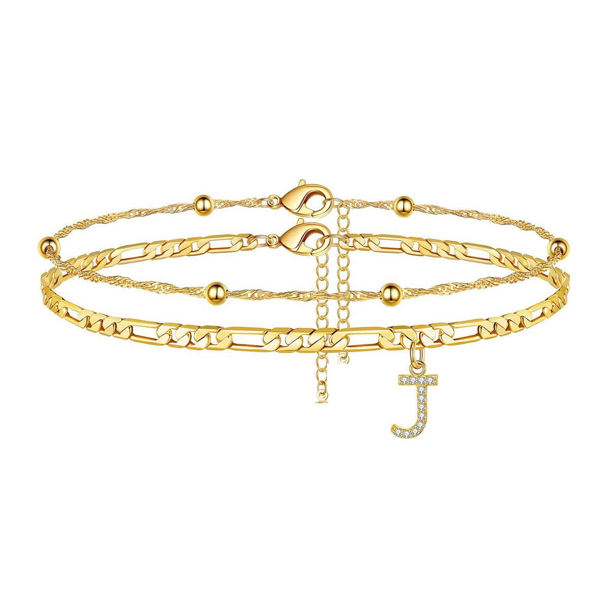 Trending 26-letter micro-inlaid zircon anklet with double-layer Cuban chain and layered beach ankle chain – fashionable and unique foot accessory