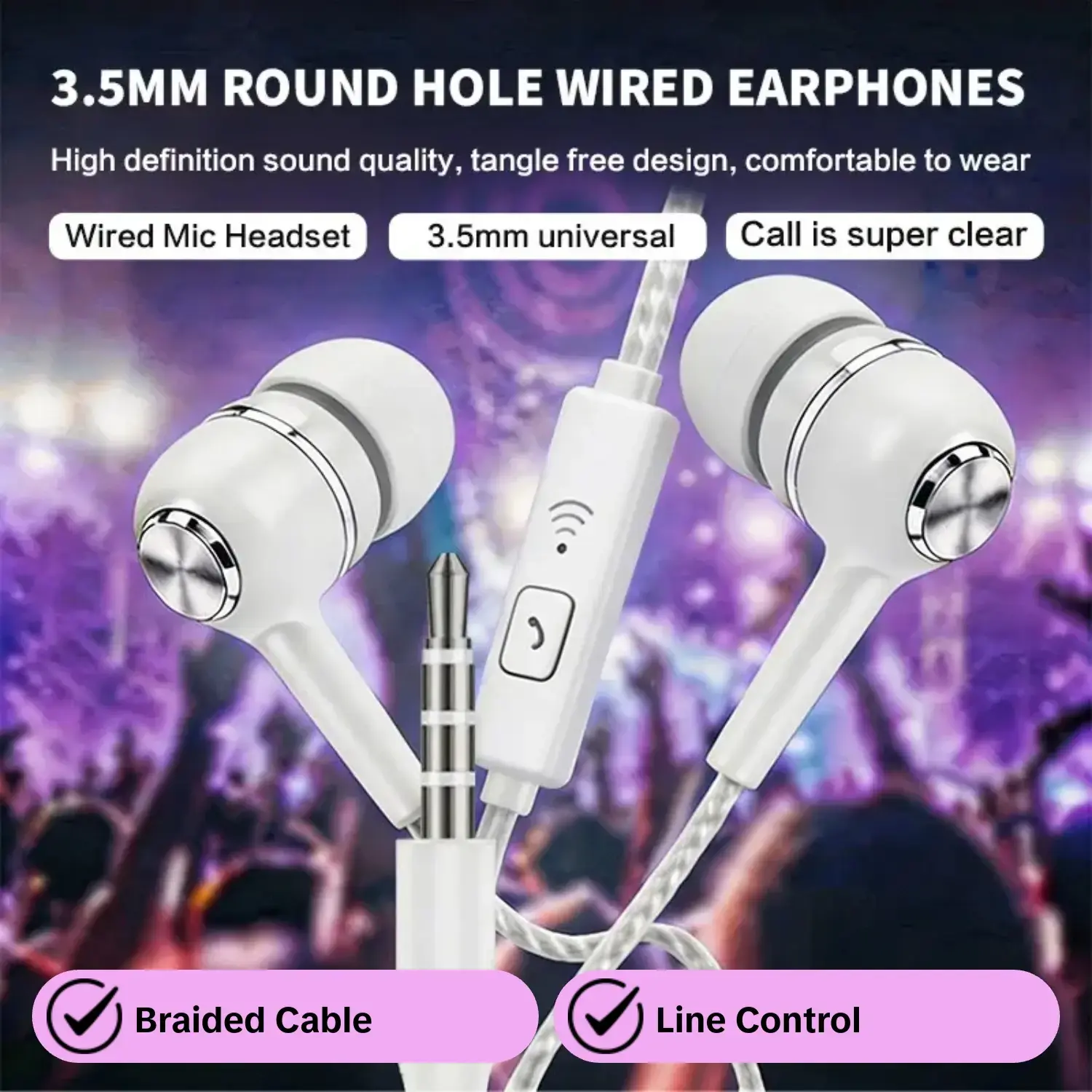 3.5mm Wired In-Ear Headphones Headset with Line Control and Microphone, Comfortable Fit for Mobile and Tablet, Universal Use Wired Earbuds