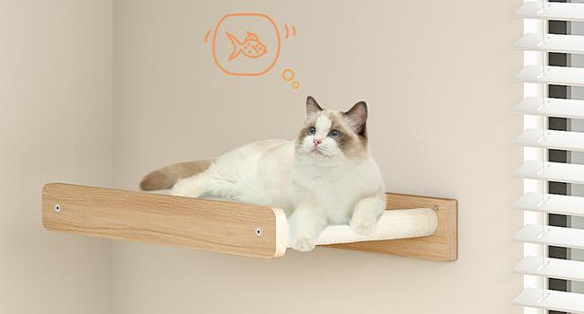 HOOBRO Wood Cat Wall Shelves, Set of 5 Cat Wall Furniture, Cat Corridor, Cat House, Cat Plush Hammock, Scratching Board and Cat Climbing Shelves, Sturdy, Durable and Safe, Natural