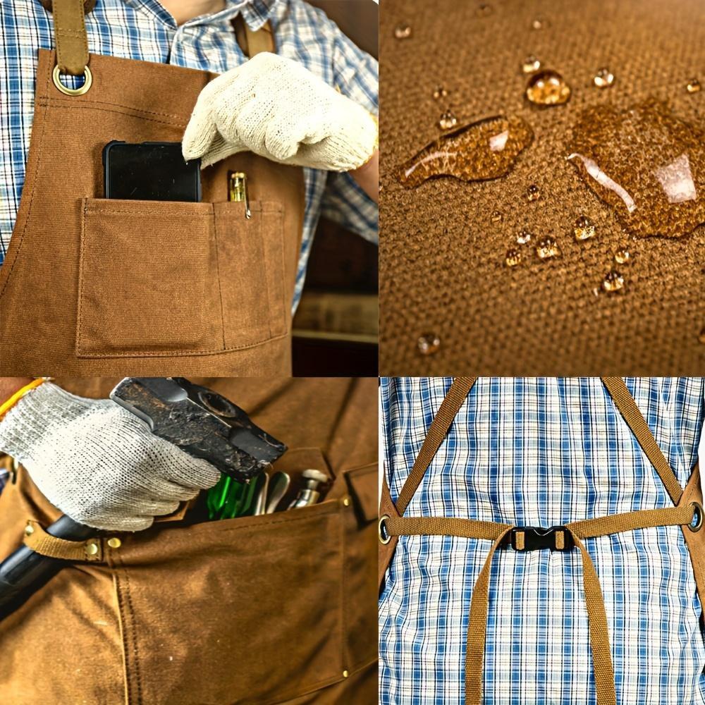 Canvas Apron with Multiple Pockets, Durable Apron with Adjustable Shoulder Straps, Ideal for Carpenters & Garden Maintenance Workers