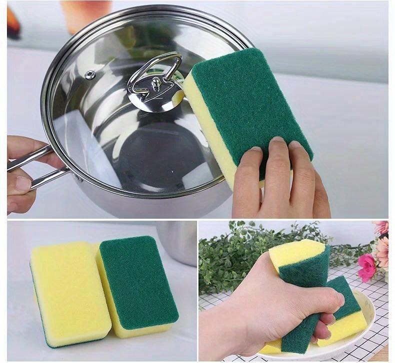 24pcs High-Quality Dishwashing Sponge - Double-Layer, Powerful Decontamination, Yellow + Green, Fibrous Material with Sand for Increased Friction, High-Density & Soft, with Detergent for Easy Rinsing, for Kitchen/Furniture/Bathroom Cleaning, Dish Sponges