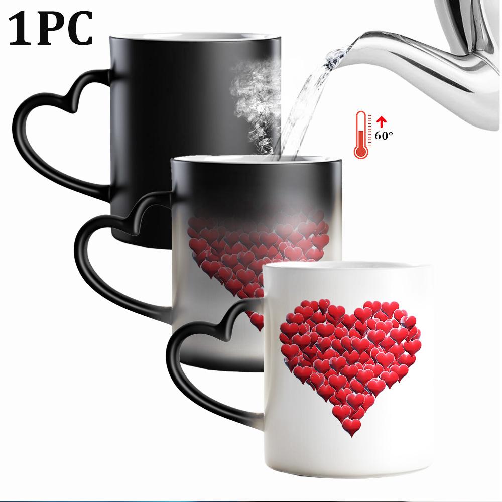 1pc Red Hearts Design Magical Color Changing Mug with Heart-Shaped Handle, 11oz Unique Heart Design, Perfect for Birthdays, Mother'S Day, Valentine'S Day