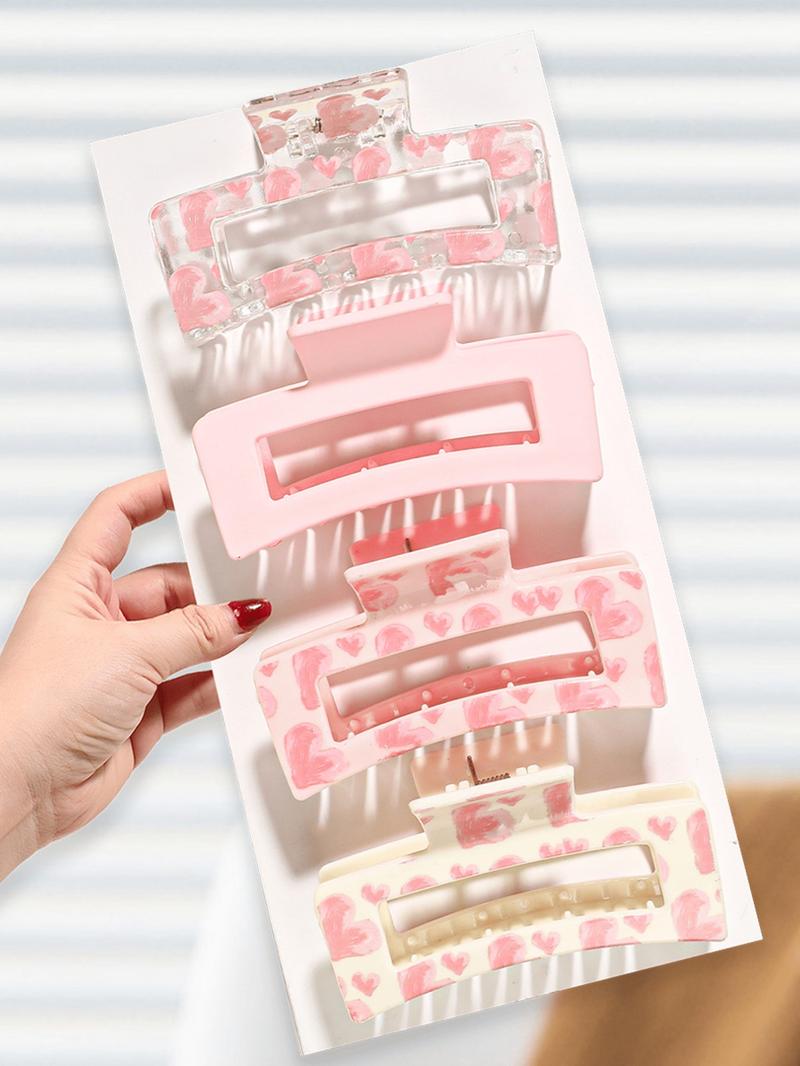 Large Sweet & Chic Pink Rectangular Hair Claw Clip, Strong Grip, Minimalist Daily Women's Hair Accessory, Suitable For Thick/Thin Hair, Elegant & Cute Casual Street Style, Suitable For Spring, Summer, Autumn, Winter, Hair Clips