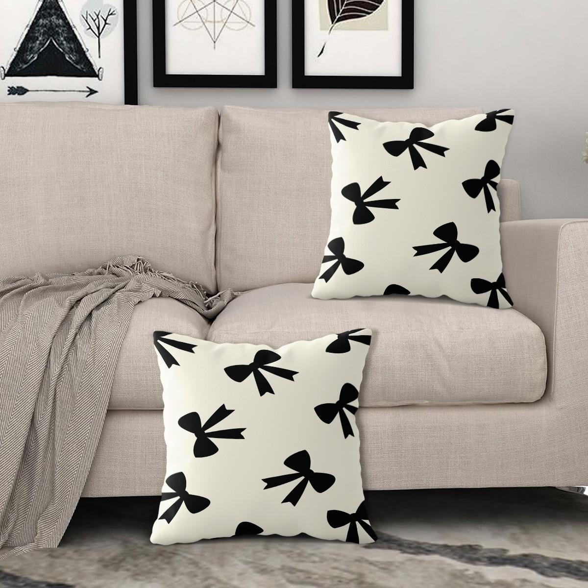 Cute Bow Print Throw Pillow, Heart Checkerboard Decorative Sofa Cushion, Exquisite Gift for Girls & Women, with Pillow Insert