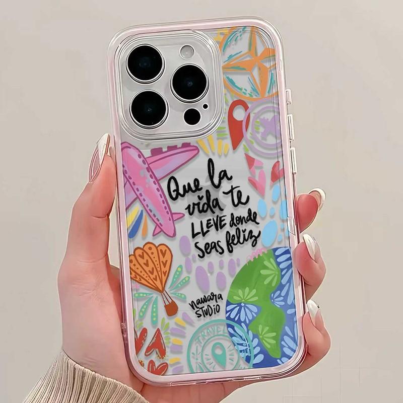 Colorful Graffiti Airplane Pattern Phone Case, Border, Anti-Drop Soft Shell, Tpu Material, Fits iPhone 11-16 Pro Max, Gift Option