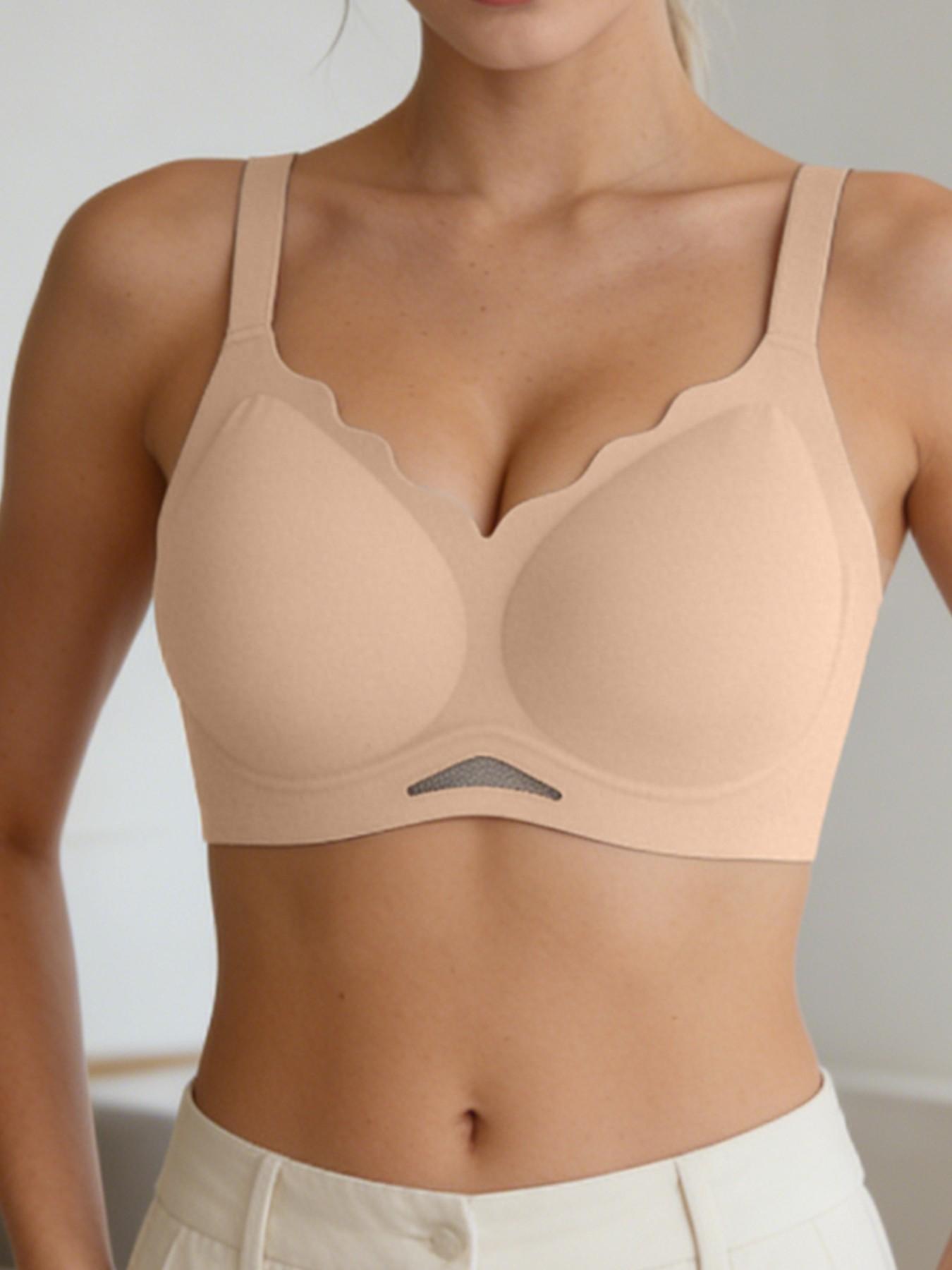 Women's Push-Up Jelly Bra, V-Neck Wave Edge Wireless Natural Lifted Bralette, Seamless Comfortable Invisible T-Shirt Lingerie, Sexy Breathable Mesh Bottom, Summer Essential, Casual All Day Comfort Bra For Home And Work And Sleep, Mother's Day Gift