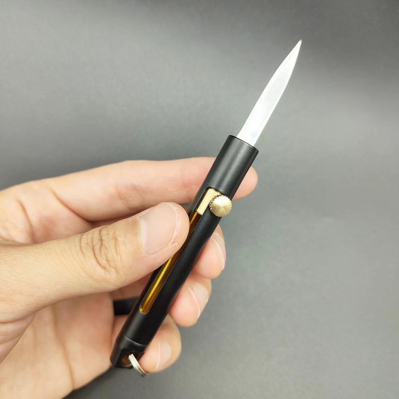 Mini Brass Push-Pull Knife Keychain, Sharp Camping Hiking Outdoor Fishing Tool, Daily Carry Pocket Knife, Durable & Portable Design, Outdoor Camping Knives