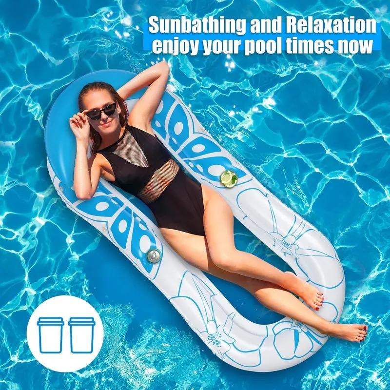 Inflatable Pool Lounge Float-Floaties Rafts for Adults Floating Lounger Sun Tanning Floats Cool Water Floaty Swimming Lake Beach Party Toys with Cup Holders