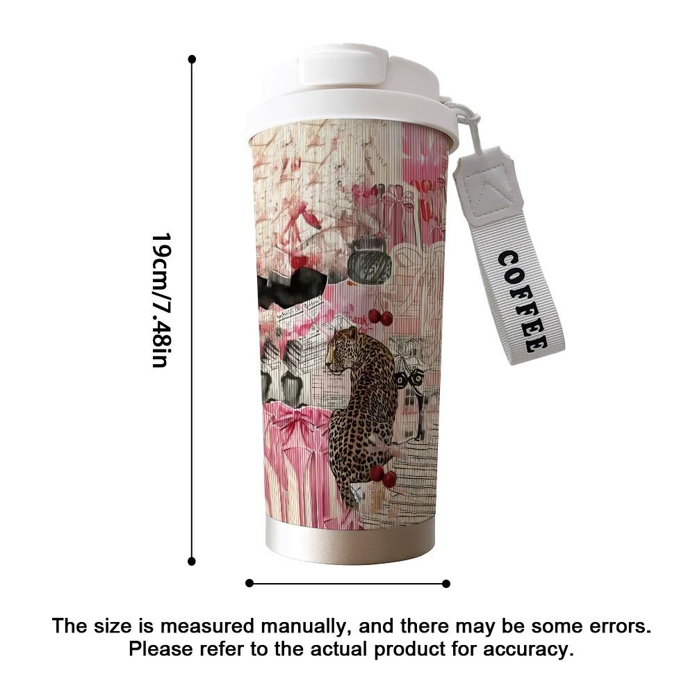 Abstract Leopard Print Coffee Cup, Portable Dual Drink Insulated Tumbler, Keeps Hot/cold, Boho Style, Ideal for Office, Travel, Sports