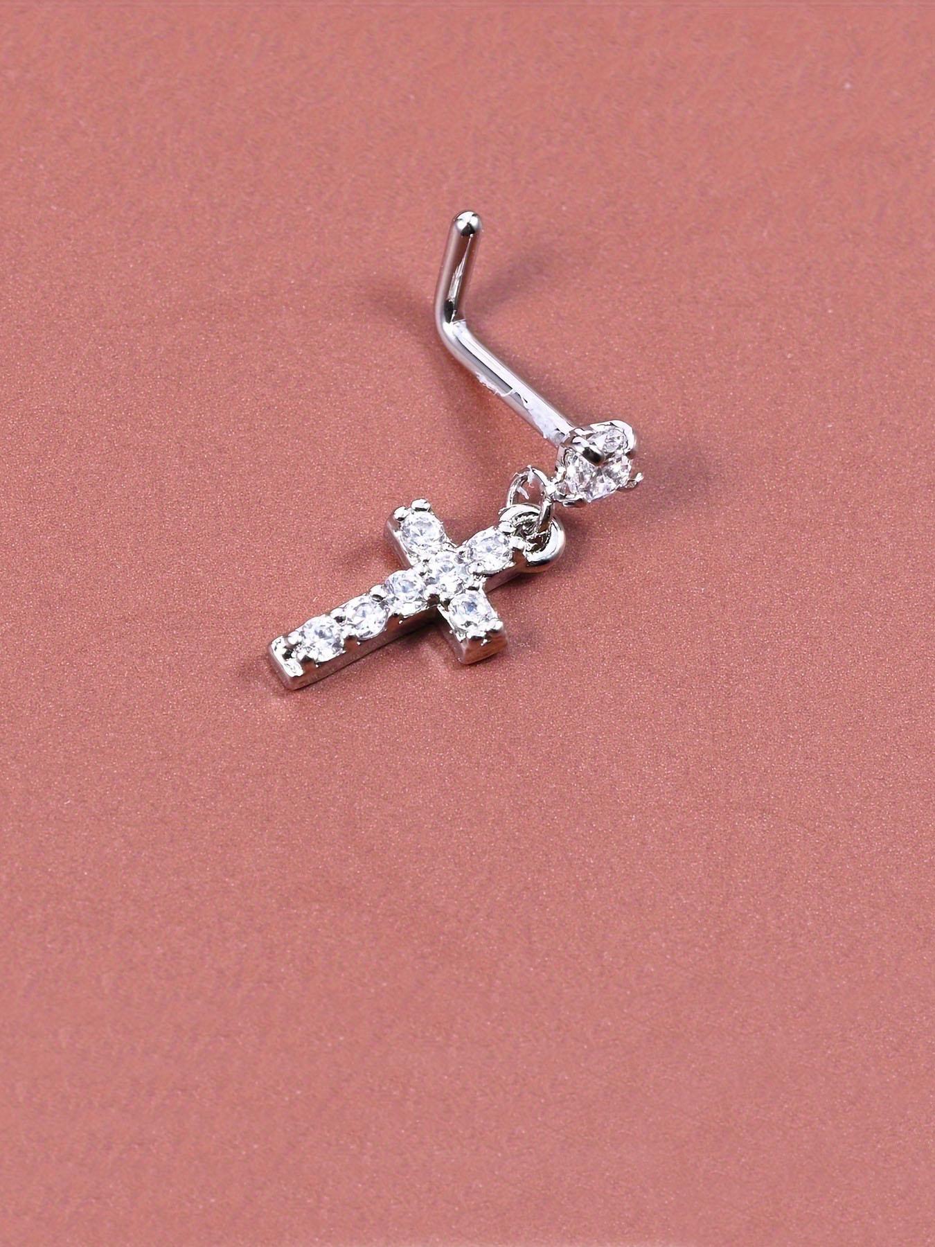 Rhinestone Decorated L-shaped Nose Rings, Spiral Nose Ring, Heart & Cross & Butterfly & Flower Design Nose Studs, Body Piercing Charm Jewelry for Women & Men, Nose Ring Jewelry, Septum Jewelry, Nose Piercings Kit
