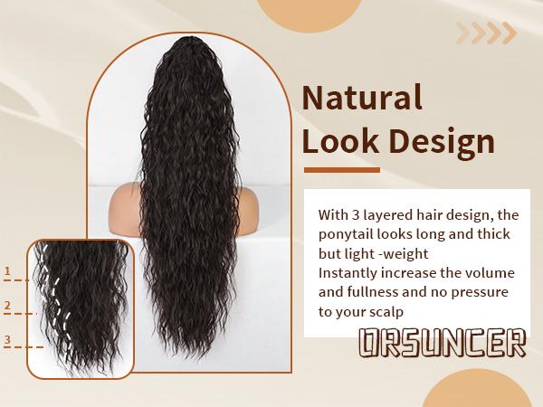 ORSUNCER HAIR Extension Claw Ponytail Long Wavy Ponytail Extension Black Brown 30 Inch Curly Clip Ponytail in Hair Extensions For Women Fluffy Natural Looking Synthetic Hairpiece for Daily Use Easy To Go ORSUNCER HAIR