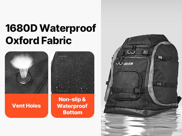 fathersdaygift  VEVOR Ski Boot Bag, 70L, Snowboard Boots Travel Backpack for Men Women, with Waterproof Exterior Bottom, Durable 1680D Oxford, Bag for Skis, Snowboard, Helmet, Goggles, Gloves, Accessories (Black)