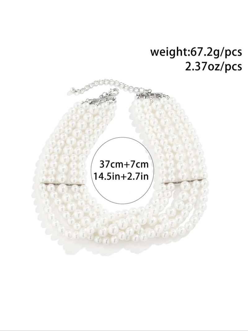 Faux Pearl Decor Choker Necklace, Elegant Women's Beaded Necklace Jewelry for Party, Daily Clothing Decor for Girl