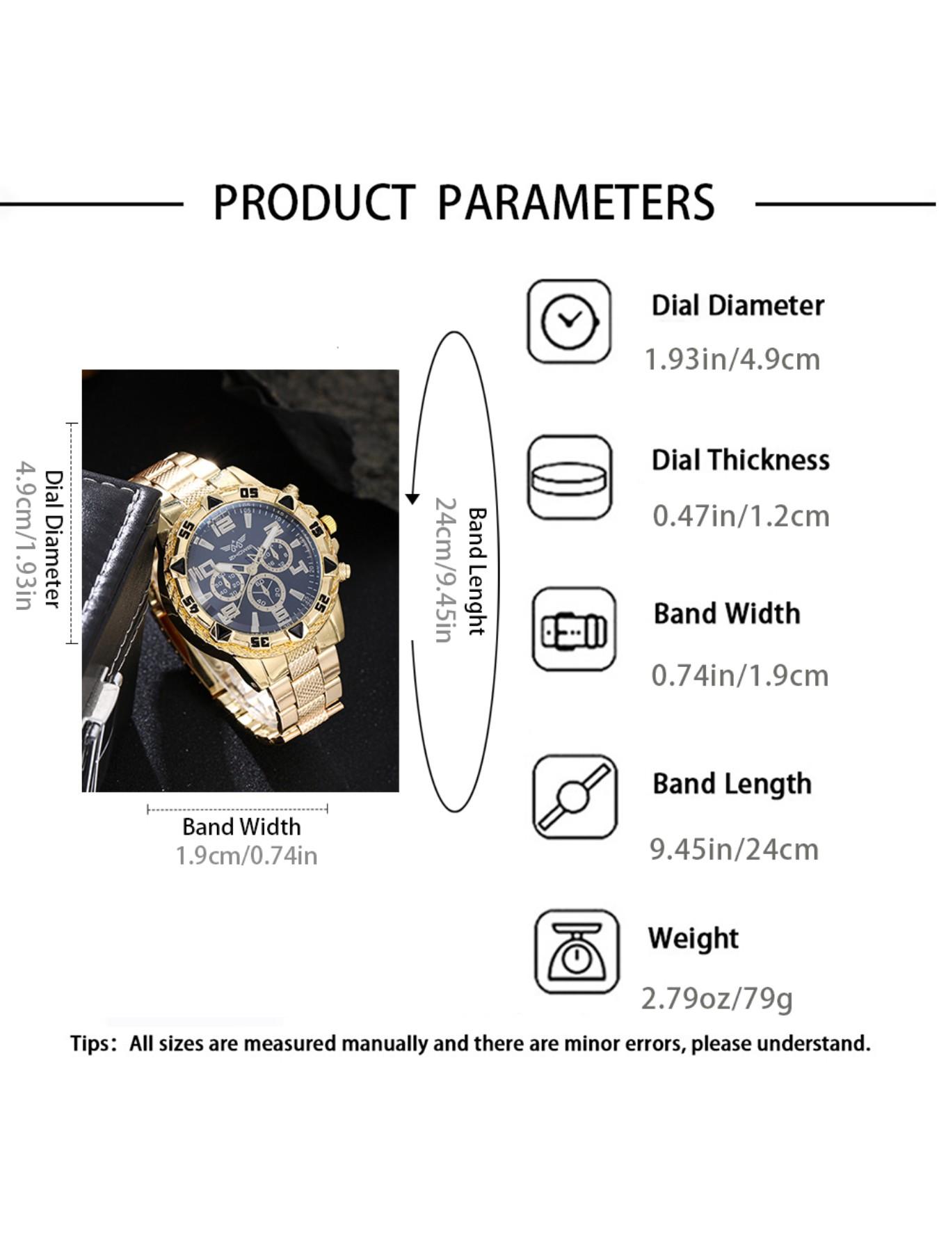 Father's Day Gift Set, Men's Bold Watch Kit, Includes Watch, Bracelet, Necklace, Ring, Wallet, Perfect Present for Him