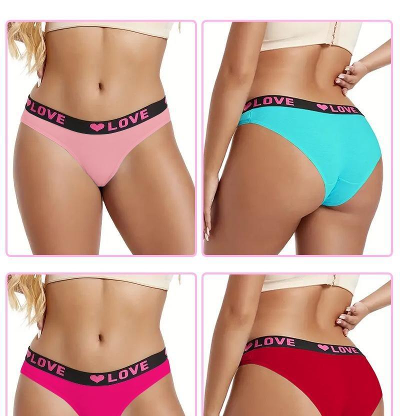 24pcs Women's Heart & Letter Tape Knicker Soft Comfy Breathable Panty, Summer Panties,Underwear for Al Seasons Daily Wear, Underwear for Women, Summer Wear 2024