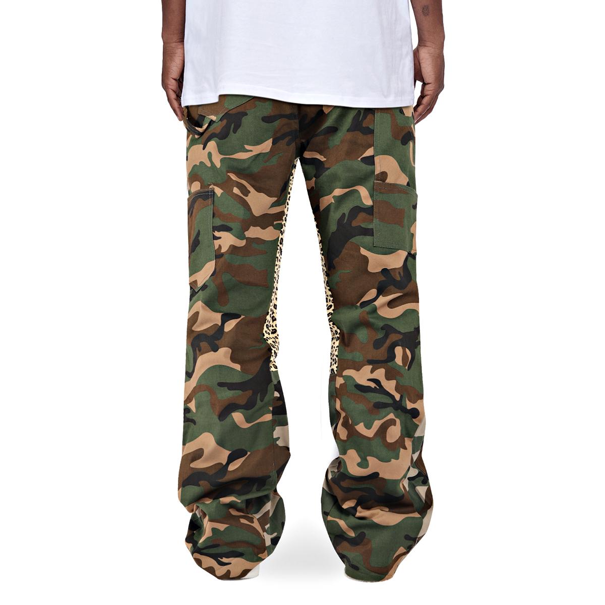 GINGTTO Men’s Camo Stacked Flared Pants Wide Leg Chino Stretch Casual Baggy Trousers Streetwear