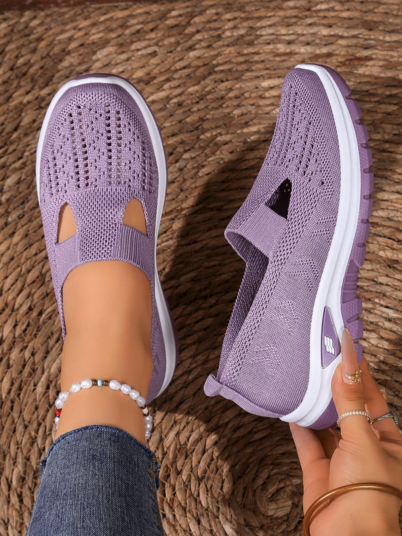Women's Breathable Knit Low Top Sports Shoes, Breathable Walking Sneakers, Round Toe Lace-Up Casual Shoes, Eva Shock Absorption Sole, All Seasons Comfort, Lightweight Walking Shoes