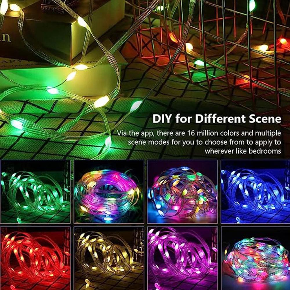 Remote & App-Controlled Smart RGB LED Strip Lights, Multi-Color LED Fairy Lights, USB-Powered, IP65 Waterproof, Music/Voice Sync, Ambient Decorative Lights for Weddings & Parties