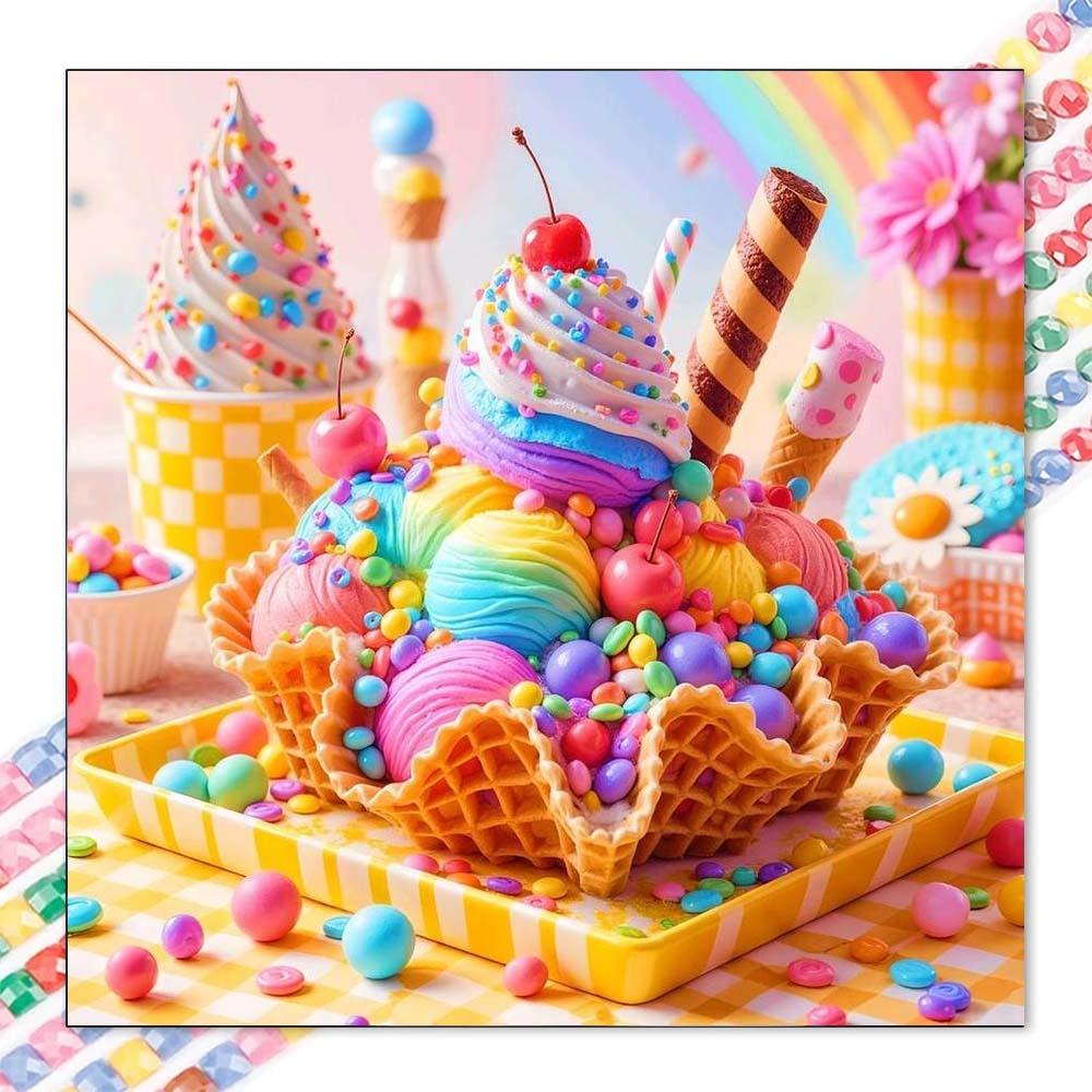 1 set of DIY diamond painting kit, 5D diamond art set, DIY decoration rainbow dessert, ice cream, cherry diamond painting kit full round drill, mosaic, diamond art, DIY art home decoration, suitable for Christmas.
