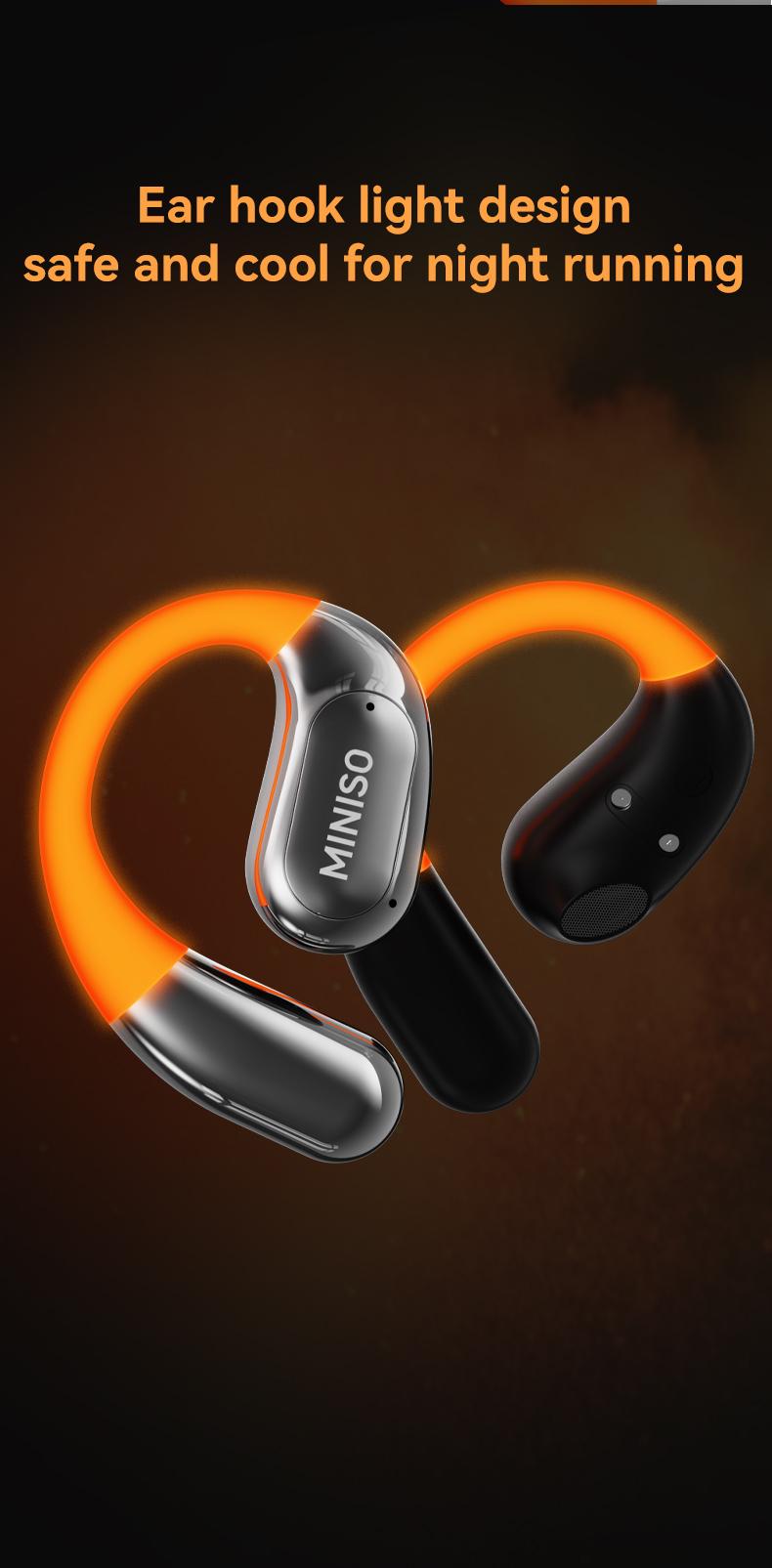 MINISO MS183 Open Ear Luminous Wireless Earbuds with Cool Light 360° Rote HIFI Sound Quality Sports Bluetooth Headphones OWS Earbuds IPX5 Waterproof With microphone Earphones