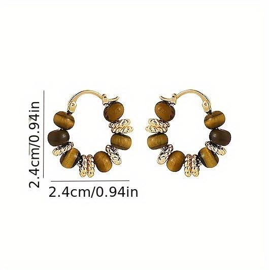 1 Pair Vintage Elegant Natural Stone Tiger Eye Beads Hoop Earrings for Women Festival Birthday Dating Prom Evening Party Holiday Daily Commute Additions