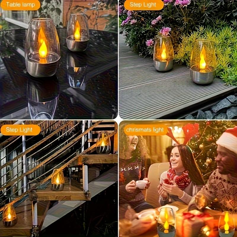 Solar Powered Flameless LED Candle Light, Decorative Outdoor Patio Lamp, Rechargeable 600mah Battery, Polished Metal Finish
