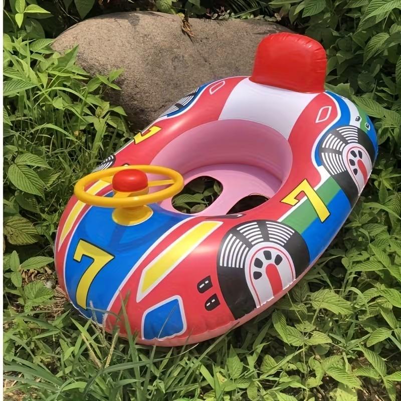 1pc Swimming Ring with Steering Handle and Horn, Racing Theme, Inflatable Water Seat, PVC Material, Perfect for Fun in the Pool