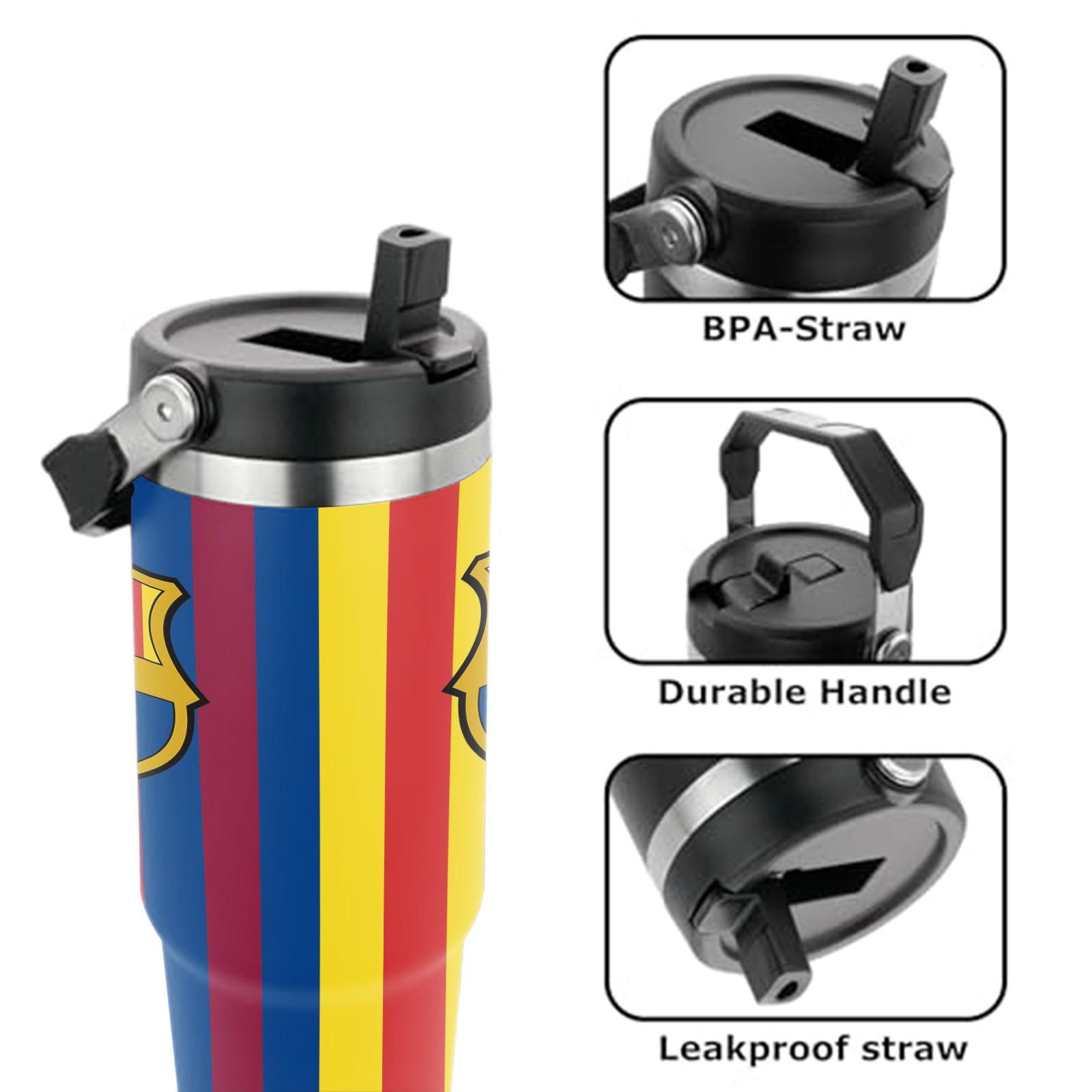 1 Pc Vacuum Cup 30oz Skinny Tumbler With Handle And Lid, Double Wall Thermal Mug, Leak Proof Insulated Mug, Keeps Hot 12 Hours Cold 24 Hours, Classic Stripe Fan Style Travel Mug For Coffee Tea, Gift For Men Women Sports Holiday Daily Use